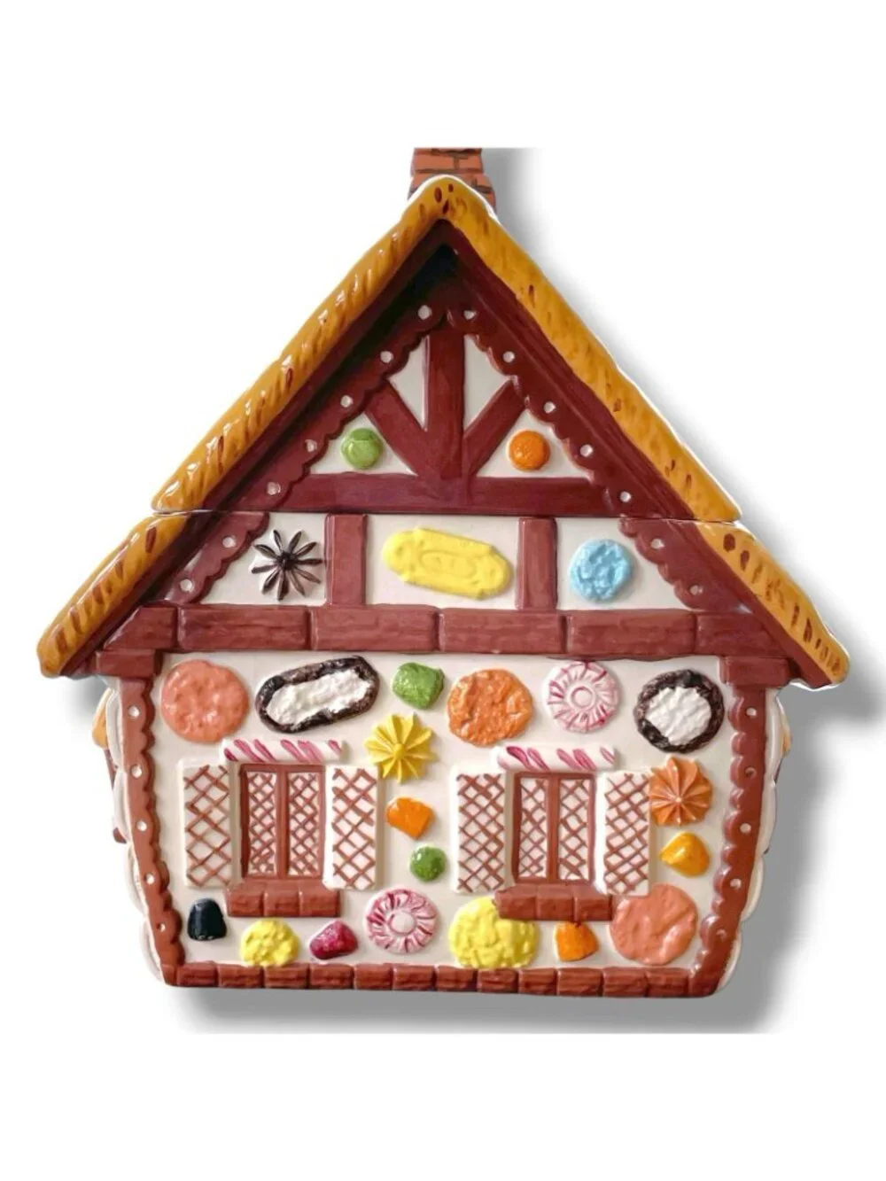 Vintage 1970s Christmas Gingerbread House Cookie Jar Large Ceramic Handpainted